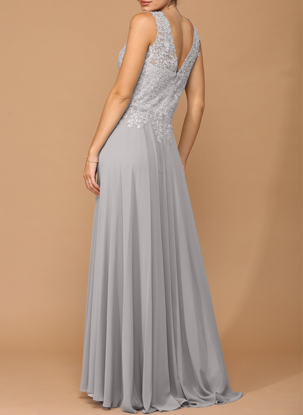 A-Line V-Neck Sleeveless Chiffon Mother Of The Bride Dresses With Lace