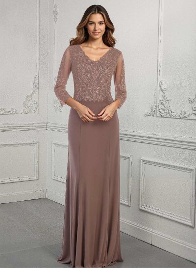 Sheath/Column V-Neck Chiffon Mother Of The Bride Dresses With Lace