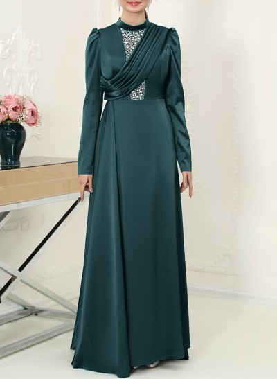 Sheath/Column High Neck Satin Mother Of The Bride Dresses With Pleated