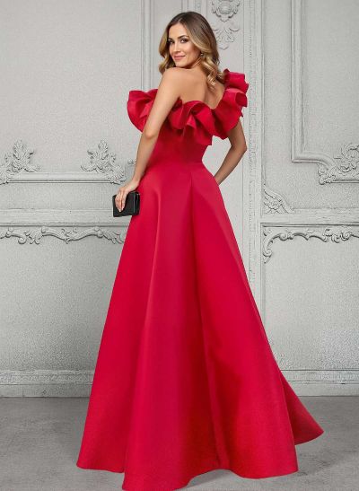 A-Line One-Shoulder Sleeveless Satin Mother Of The Bride Dresses With Ruffle