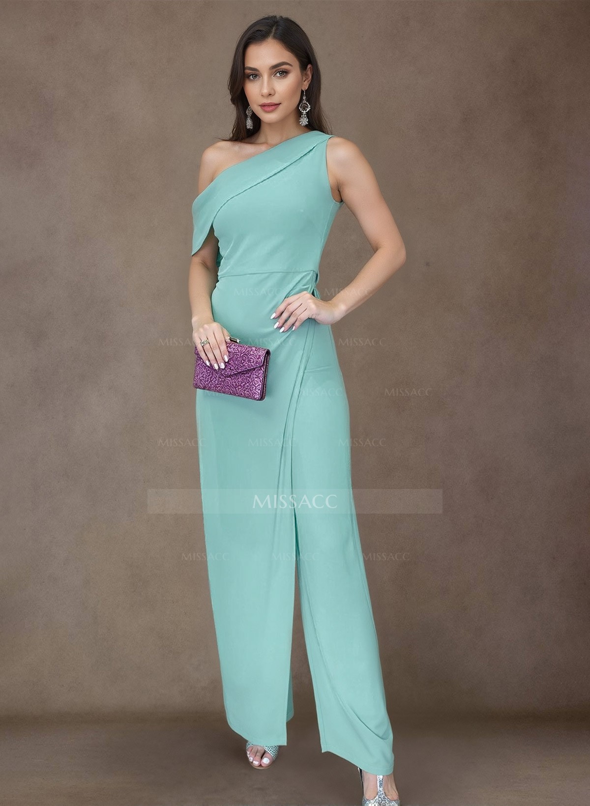 Jumpsuit/Pantsuit Asymmetrical Sleeveless Elastic Satin Mother Of The Bride Dresses