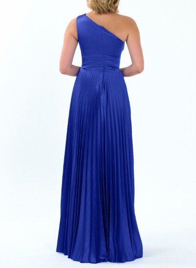 A-Line One-Shoulder Silk Like Satin Mother Of The Bride Dresses With Pleated