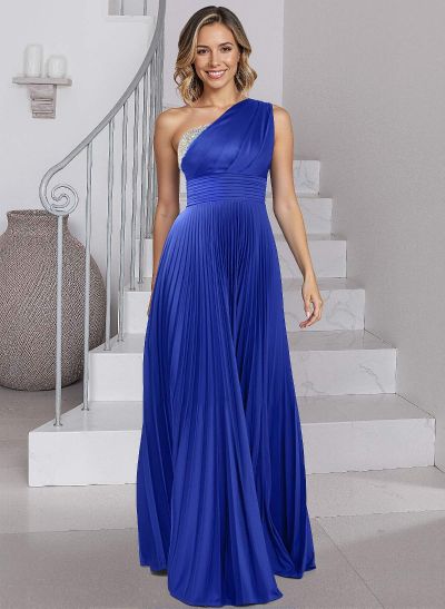 A-Line One-Shoulder Silk Like Satin Mother Of The Bride Dresses With Pleated