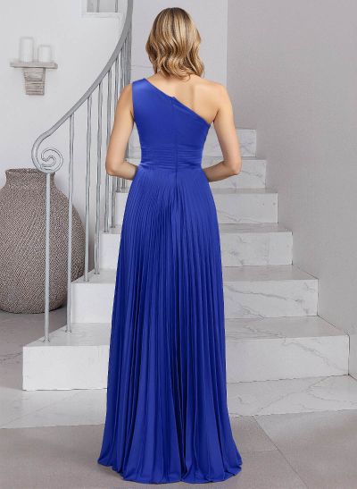 A-Line One-Shoulder Silk Like Satin Mother Of The Bride Dresses With Pleated