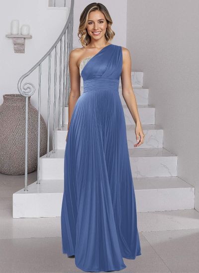 A-Line One-Shoulder Silk Like Satin Mother Of The Bride Dresses With Pleated
