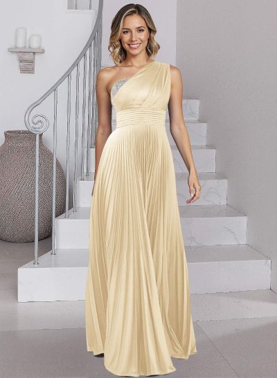 A-Line One-Shoulder Silk Like Satin Mother Of The Bride Dresses With Pleated
