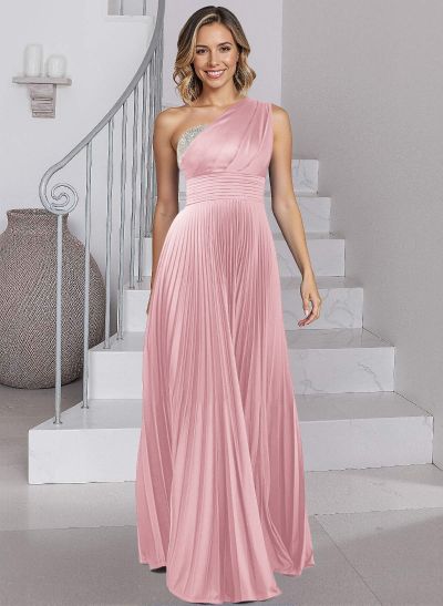 A-Line One-Shoulder Silk Like Satin Mother Of The Bride Dresses With Pleated