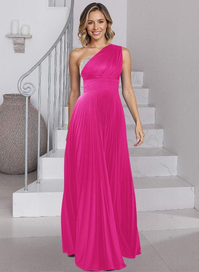 A-Line One-Shoulder Silk Like Satin Mother Of The Bride Dresses With Pleated