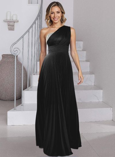 A-Line One-Shoulder Silk Like Satin Mother Of The Bride Dresses With Pleated