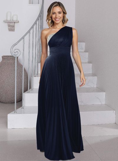 A-Line One-Shoulder Silk Like Satin Mother Of The Bride Dresses With Pleated