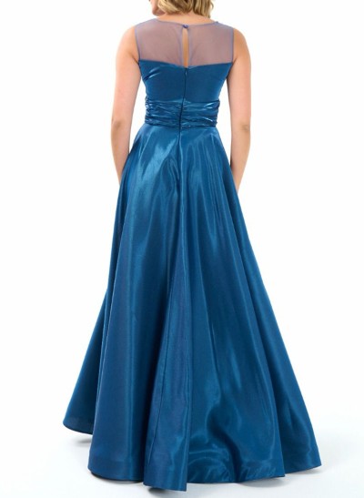 A-Line Illusion Neck Sleeveless Floor-Length Satin Mother Of The Bride Dresses