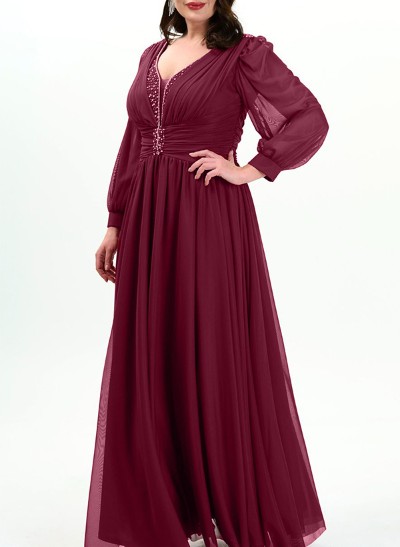 A-Line Scoop Neck Long Sleeves Chiffon Mother Of The Bride Dresses