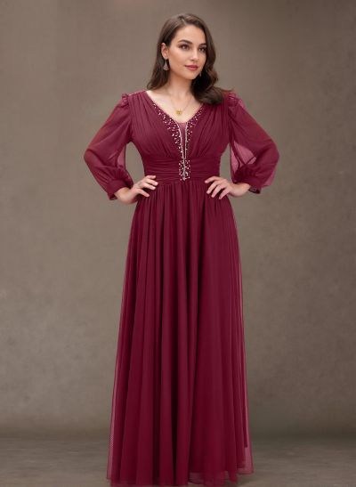 A-Line Scoop Neck Long Sleeves Chiffon Mother Of The Bride Dresses