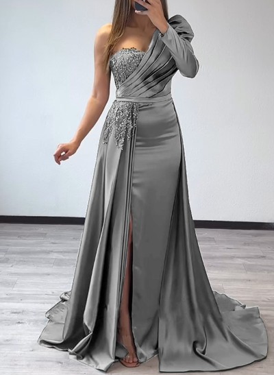 Sheath/Column Silk Like Satin Mother Of The Bride Dresses With Pleated/High Split