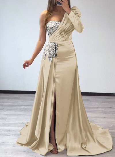 Sheath/Column Silk Like Satin Mother Of The Bride Dresses With Pleated/High Split