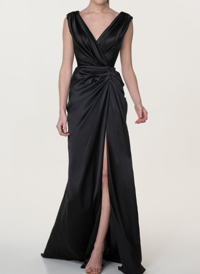 Sheath/Column Silk Like Satin Mother Of The Bride Dresses With High Split