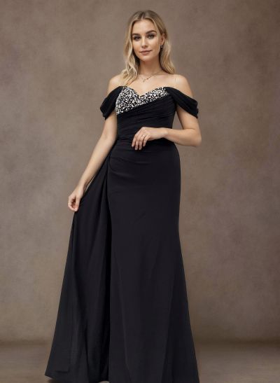 Sheath/Column Off-The-Shoulder Elastic Satin Mother Of The Bride Dresses