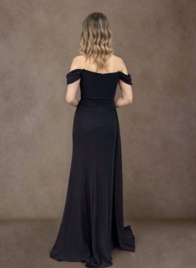 Sheath/Column Off-The-Shoulder Elastic Satin Mother Of The Bride Dresses