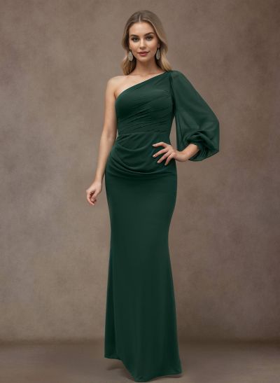 Sheath/Column One-Shoulder 3/4 Sleeve Chiffon Mother Of The Bride Dresses