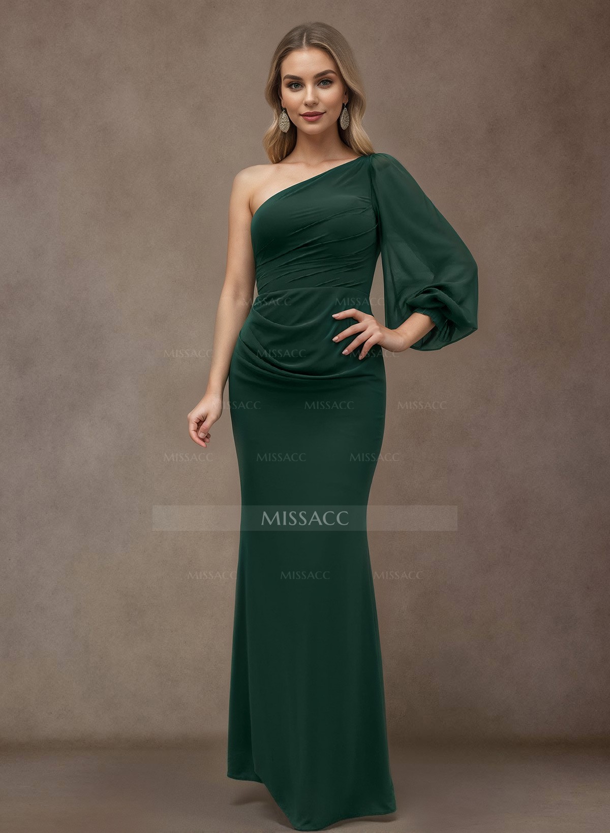 Sheath/Column One-Shoulder 3/4 Sleeve Chiffon Mother Of The Bride Dresses