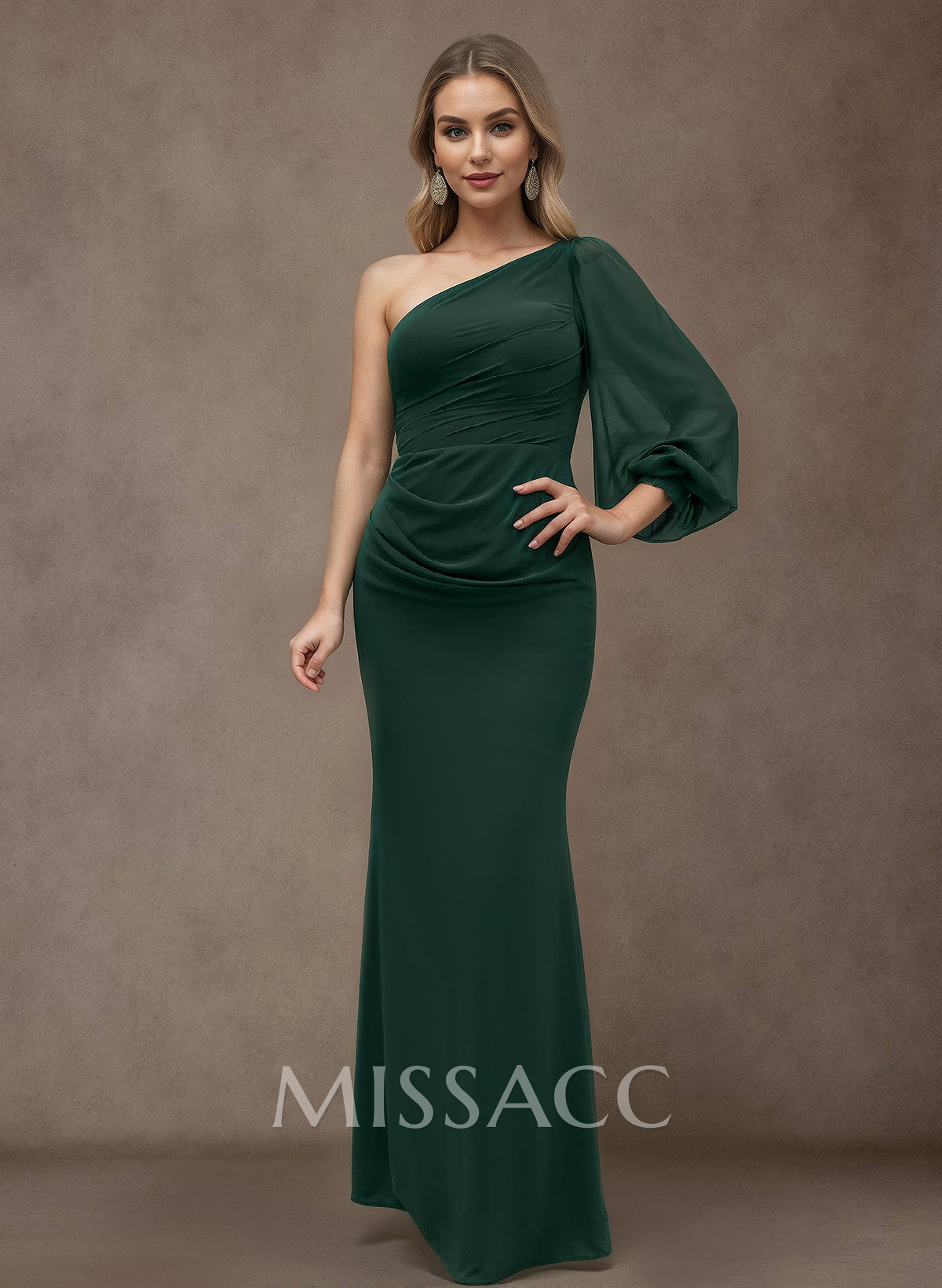 Sheath/Column One-Shoulder 3/4 Sleeve Chiffon Mother Of The Bride Dresses