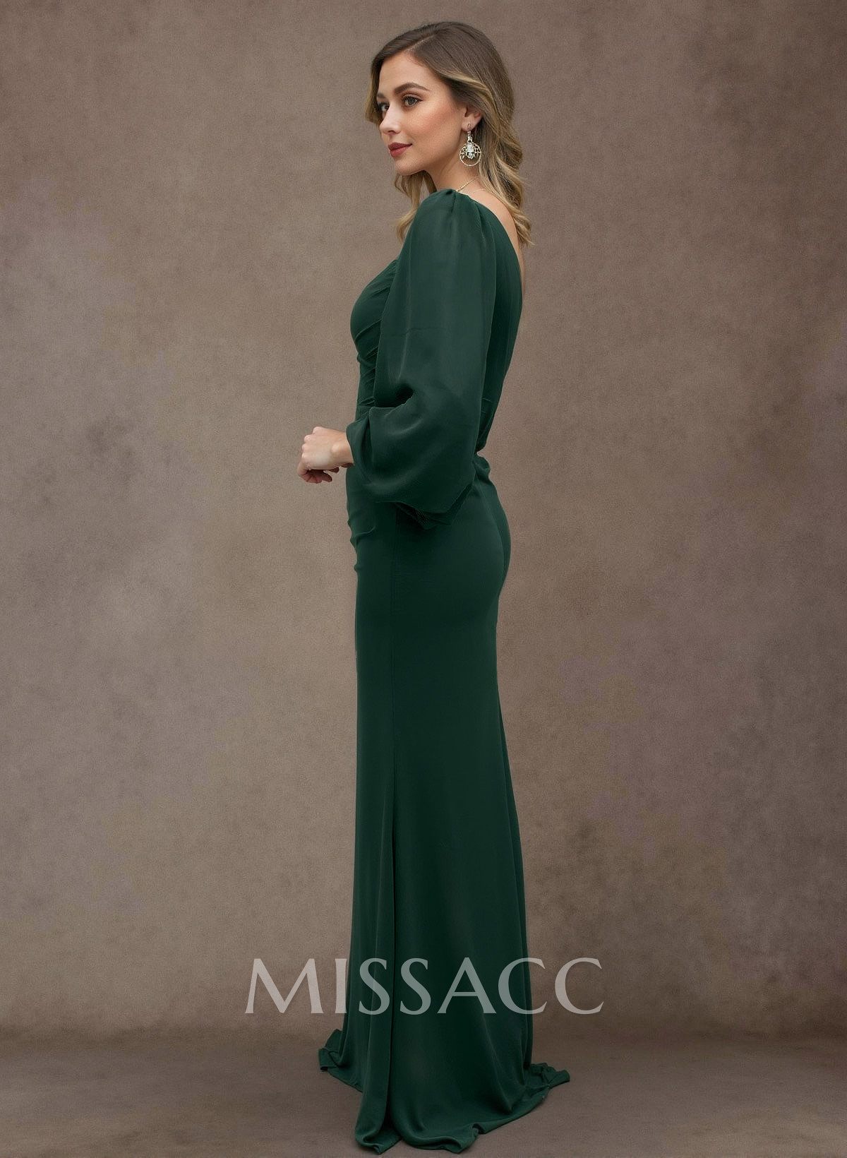 Sheath/Column One-Shoulder 3/4 Sleeve Chiffon Mother Of The Bride Dresses