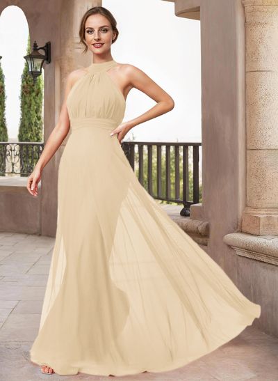 A-Line Halter Sleeveless Floor-Length Chiffon Mother Of The Bride Dresses