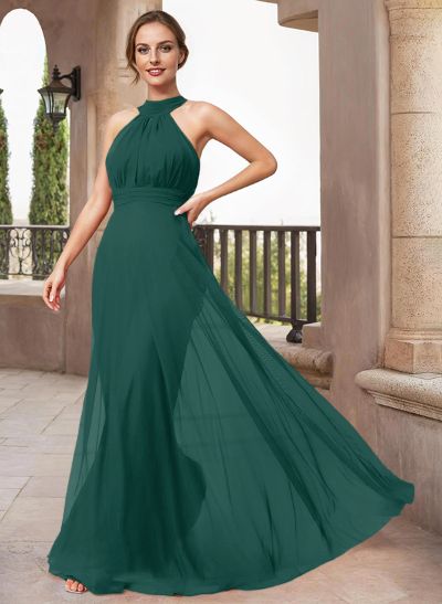 A-Line Halter Sleeveless Floor-Length Chiffon Mother Of The Bride Dresses