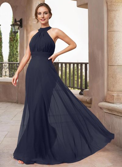 A-Line Halter Sleeveless Floor-Length Chiffon Mother Of The Bride Dresses