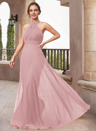 A-Line Halter Sleeveless Floor-Length Chiffon Mother Of The Bride Dresses