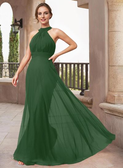 A-Line Halter Sleeveless Floor-Length Chiffon Mother Of The Bride Dresses