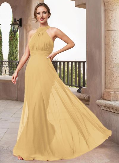 A-Line Halter Sleeveless Floor-Length Chiffon Mother Of The Bride Dresses