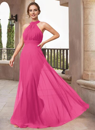 A-Line Halter Sleeveless Floor-Length Chiffon Mother Of The Bride Dresses