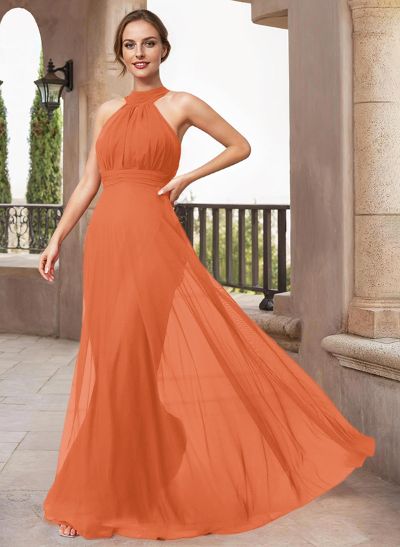 A-Line Halter Sleeveless Floor-Length Chiffon Mother Of The Bride Dresses