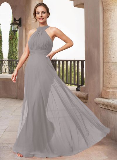 A-Line Halter Sleeveless Floor-Length Chiffon Mother Of The Bride Dresses