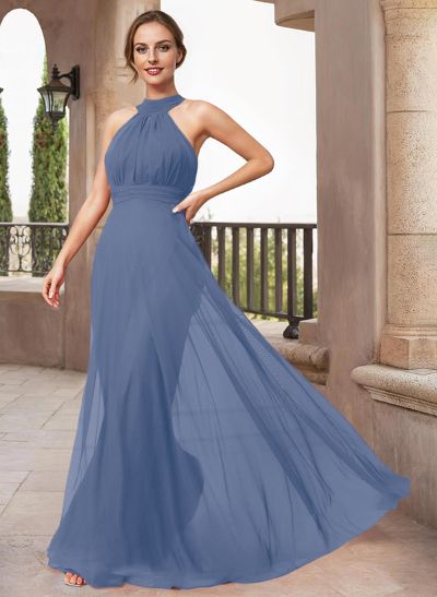 A-Line Halter Sleeveless Floor-Length Chiffon Mother Of The Bride Dresses