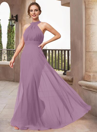 A-Line Halter Sleeveless Floor-Length Chiffon Mother Of The Bride Dresses