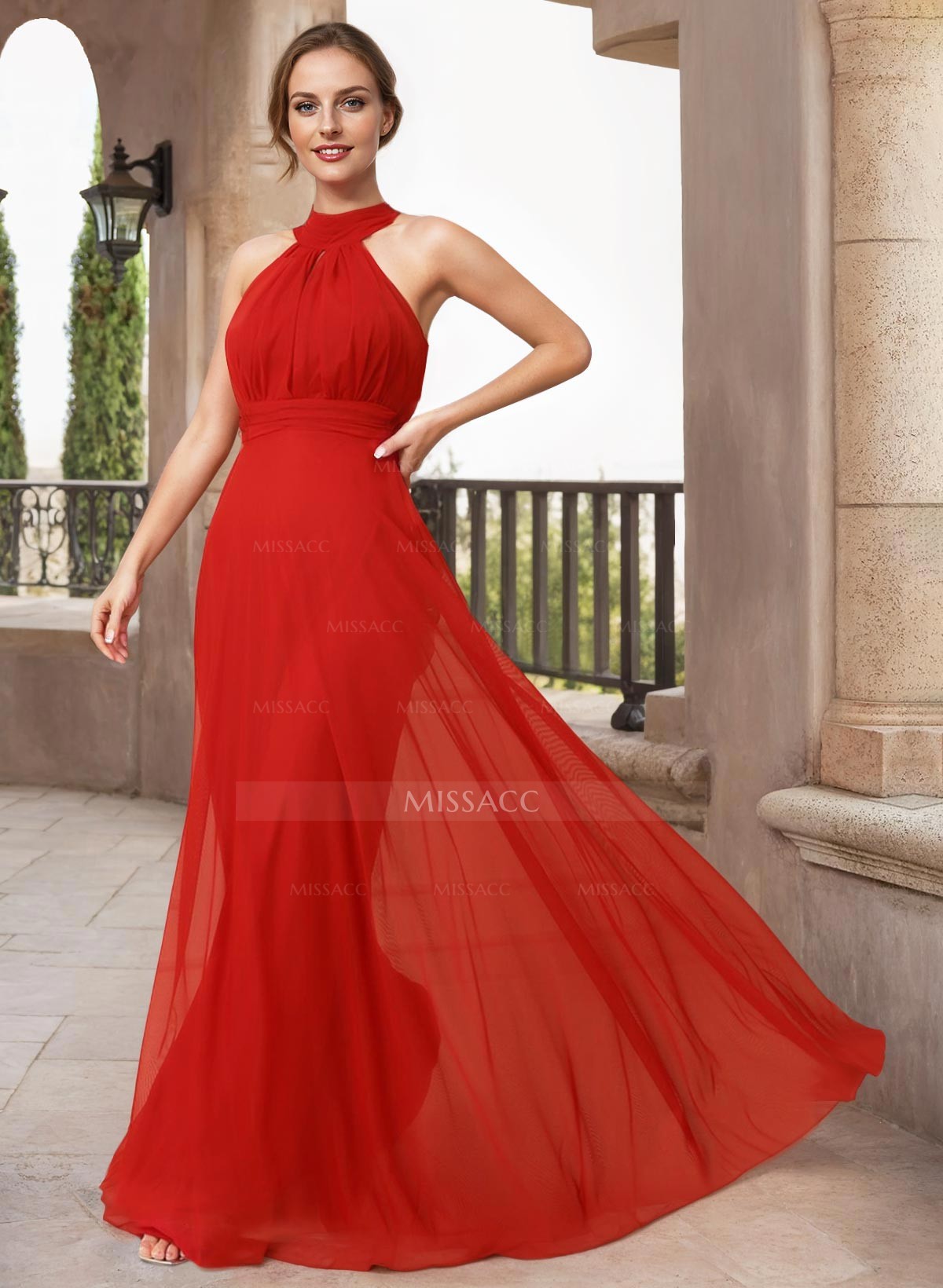 A-Line Halter Sleeveless Floor-Length Chiffon Mother Of The Bride Dresses