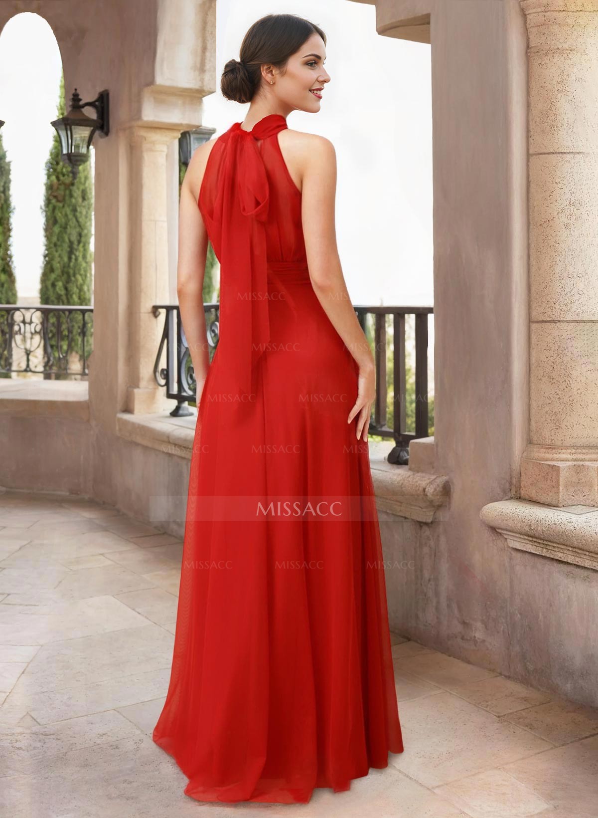 A-Line Halter Sleeveless Floor-Length Chiffon Mother Of The Bride Dresses