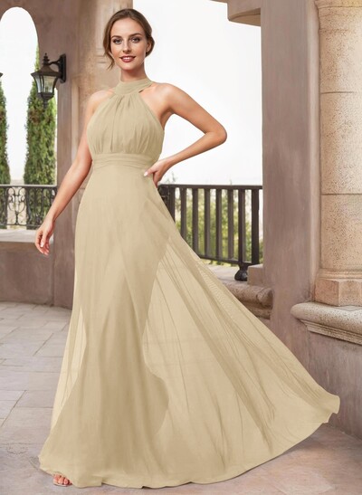 A-Line Halter Sleeveless Floor-Length Chiffon Mother Of The Bride Dresses