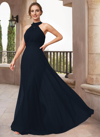 A-Line Halter Sleeveless Floor-Length Chiffon Mother Of The Bride Dresses