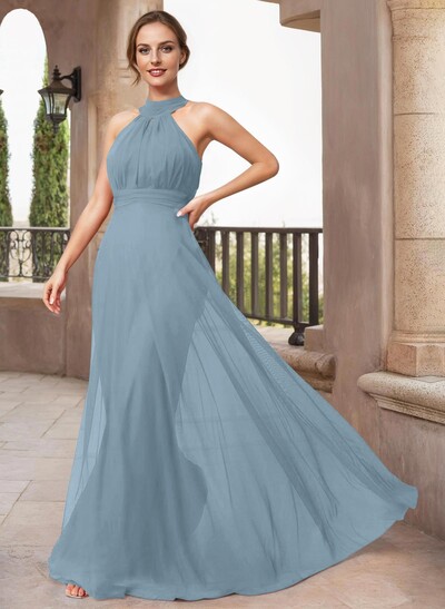 A-Line Halter Sleeveless Floor-Length Chiffon Mother Of The Bride Dresses