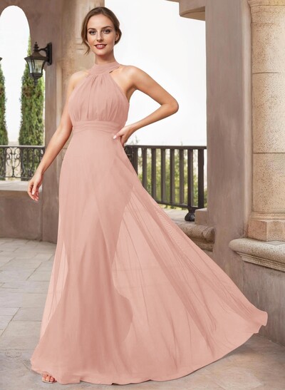 A-Line Halter Sleeveless Floor-Length Chiffon Mother Of The Bride Dresses