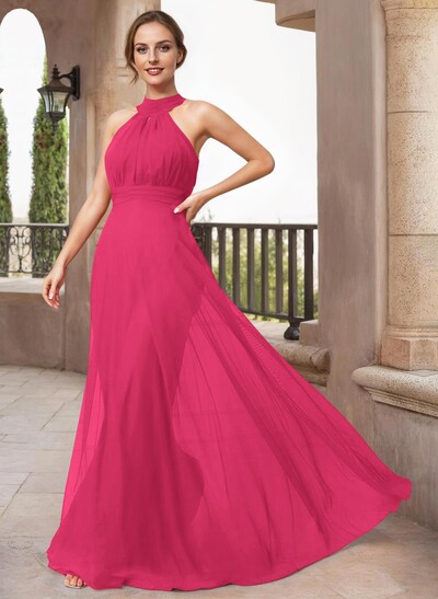A-Line Halter Sleeveless Floor-Length Chiffon Mother Of The Bride Dresses
