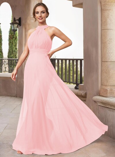 A-Line Halter Sleeveless Floor-Length Chiffon Mother Of The Bride Dresses