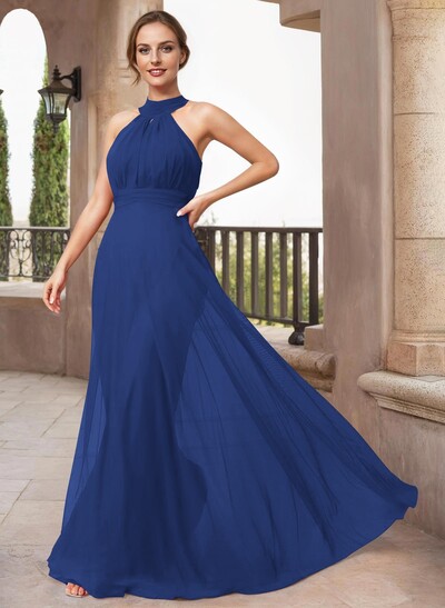 A-Line Halter Sleeveless Floor-Length Chiffon Mother Of The Bride Dresses