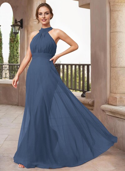 A-Line Halter Sleeveless Floor-Length Chiffon Mother Of The Bride Dresses
