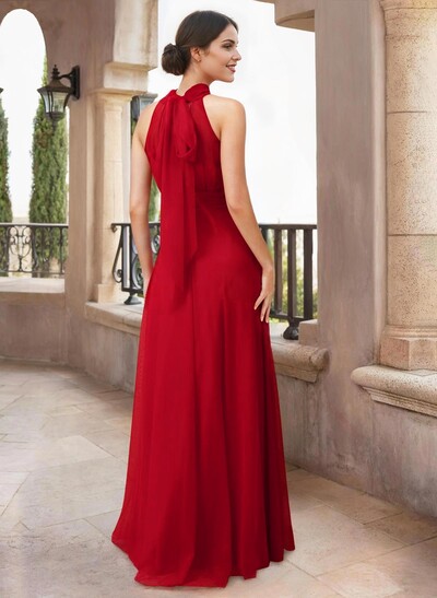 A-Line Halter Sleeveless Floor-Length Chiffon Mother Of The Bride Dresses