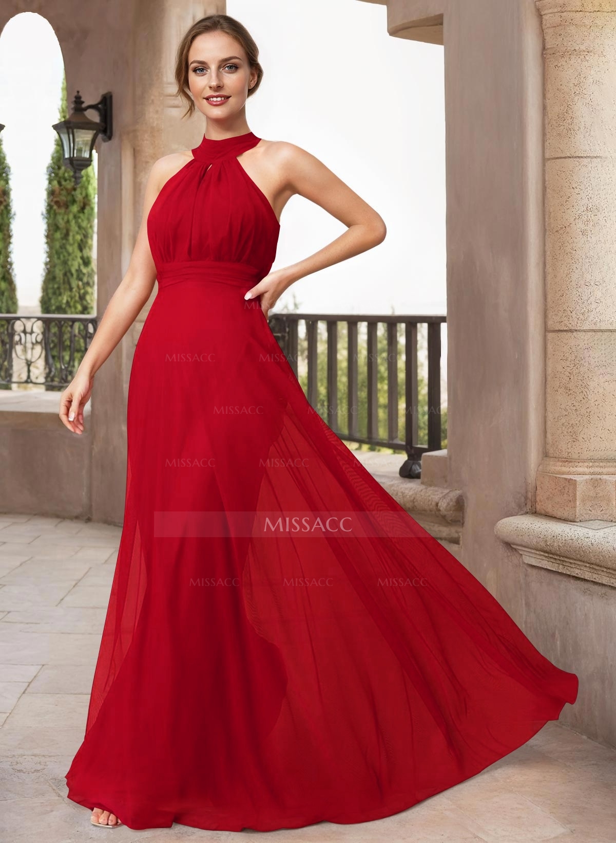 A-Line Halter Sleeveless Floor-Length Chiffon Mother Of The Bride Dresses