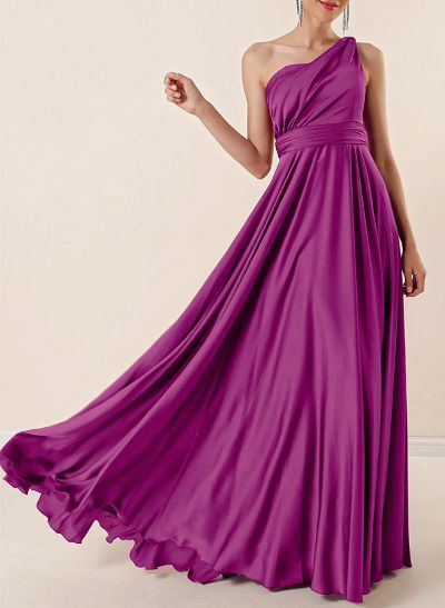 A-Line One-Shoulder Sleeveless Silk Like Satin Mother Of The Bride Dresses